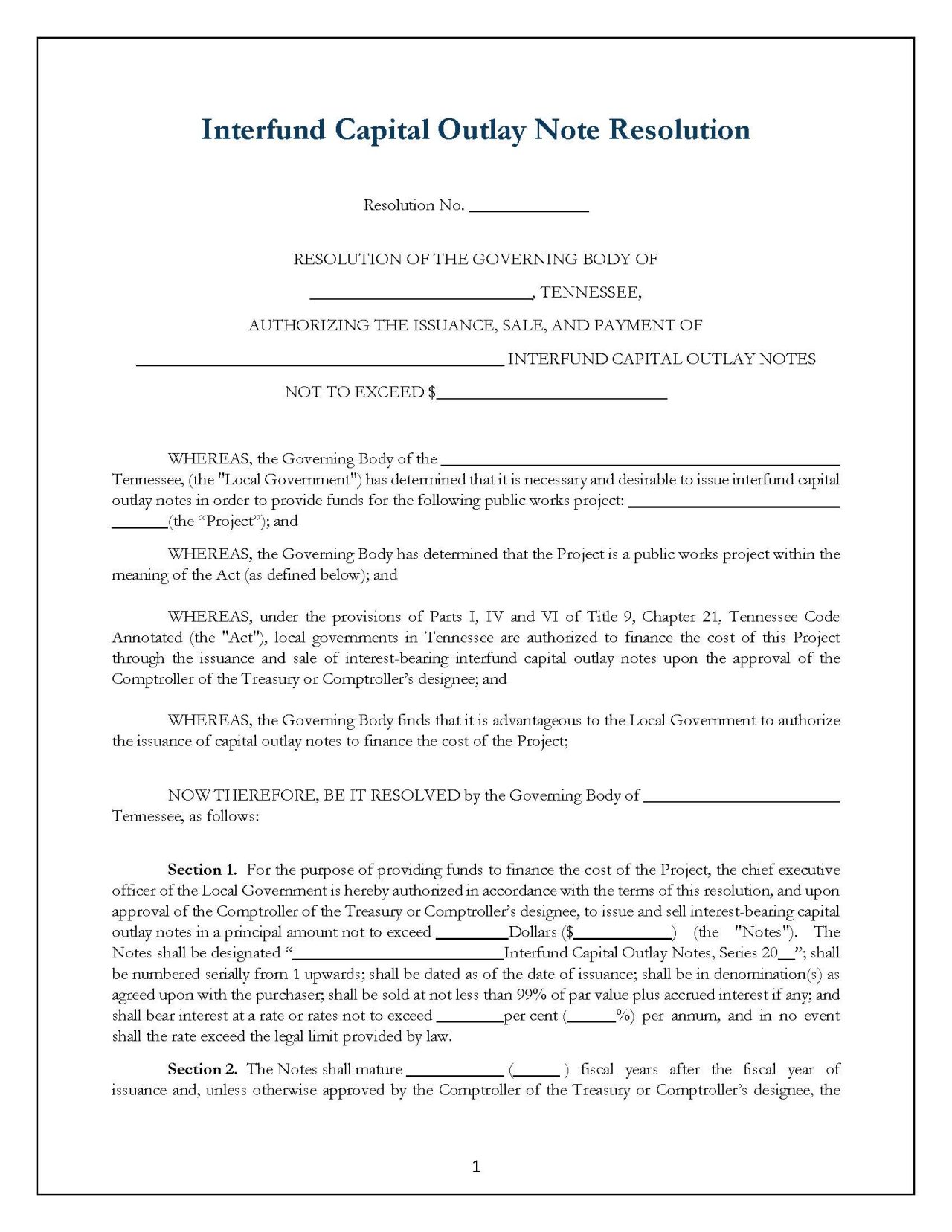 Capital Outlay Note Resolution