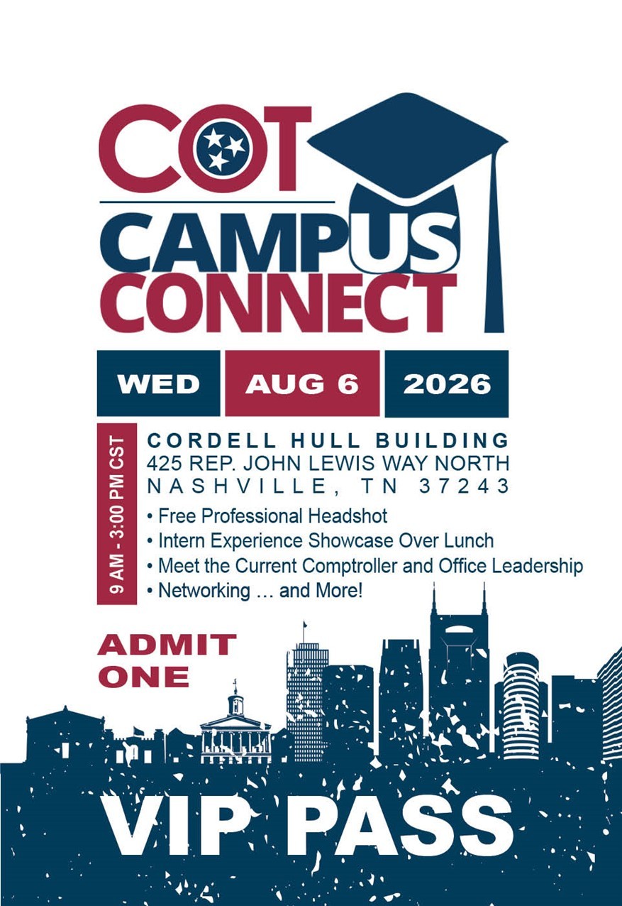 Red White and Blue Text That Says Campus Connect Scheduled For Wednesday August 5 2026. The Nashville Tennessee Skyline is in Blue