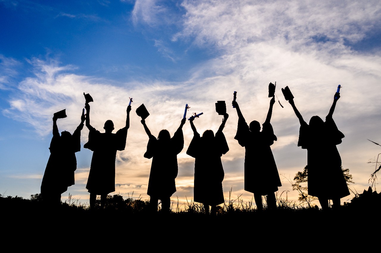 Silhouettes of students Celebration Education Graduation Student Success Learning Concept ceremony at university