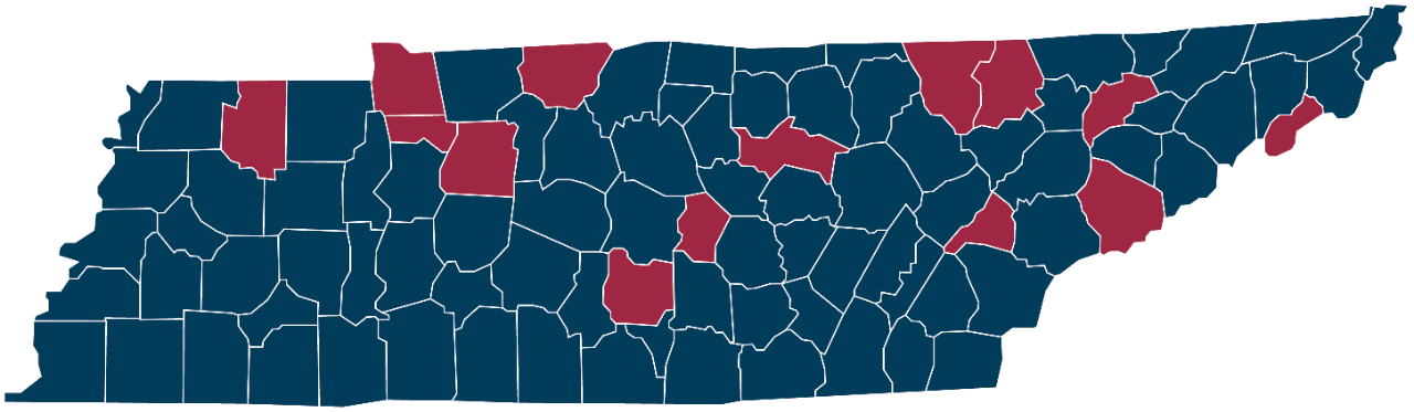 Map of TN showing Clean Audit counties