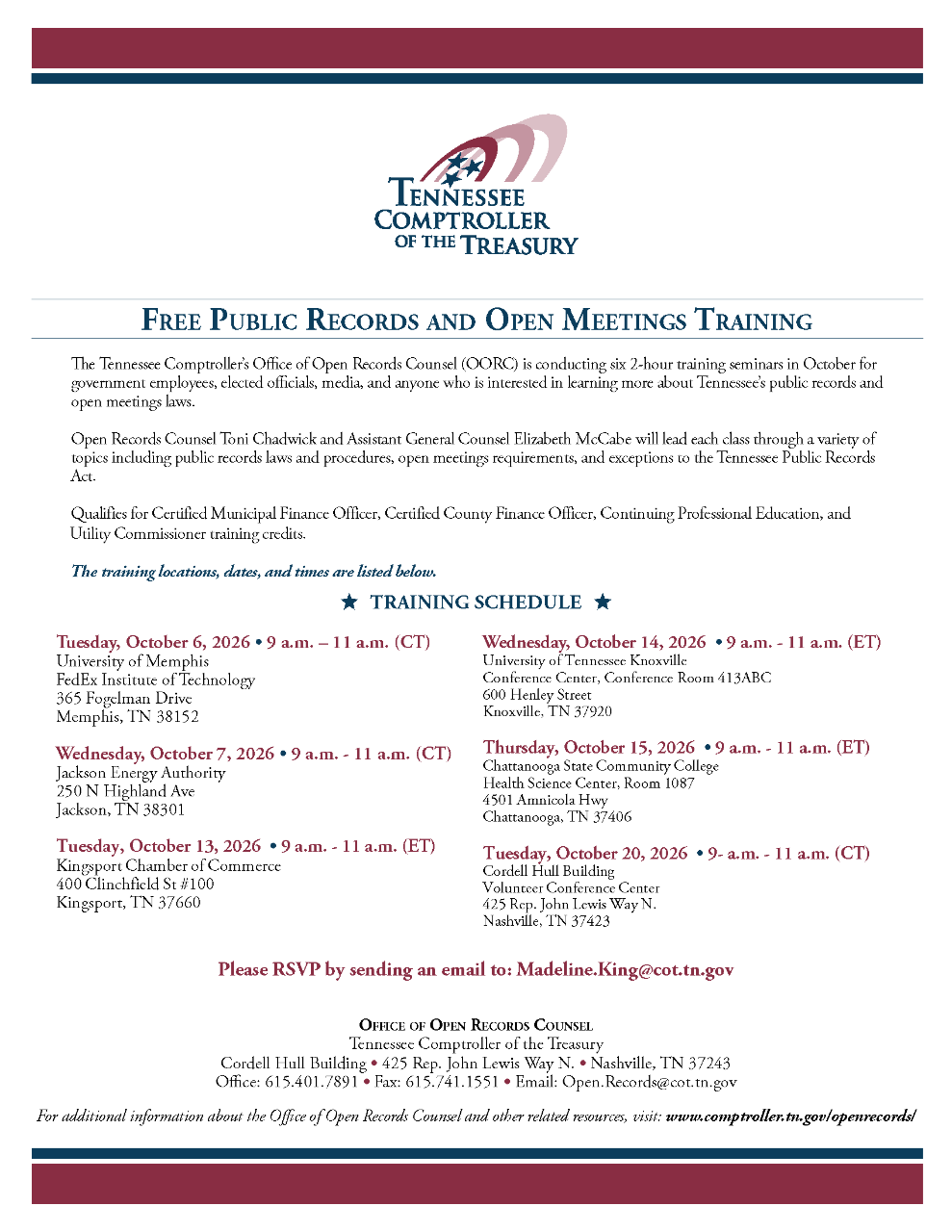 Open Records Roadshow Schedule