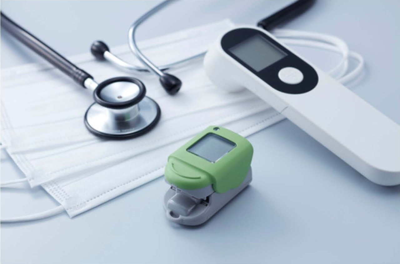 stethoscope and medical equipment on white background