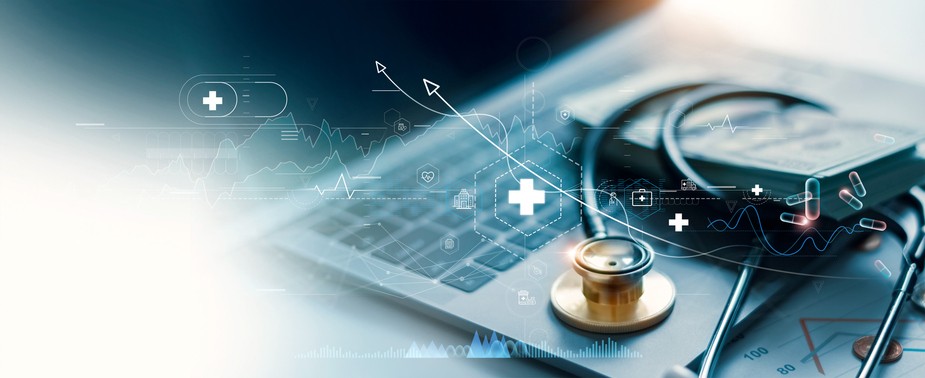 stethoscope on top of laptop